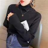 Christmas Gift Solid Turtleneck Knitted Women Pullovers 2021 Autumn Long Sleeve Strech Female Sweater Loose Bottoming Ladies Sweater