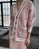 Christmas Gift Yiyiyouni Autumn Winter V-Neck Printed Cardigans Women Buttons Knitted Loose Sweater Female Pink Kimono Cardigan Soft Knit Tops