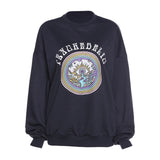 Kukombo Women Fashion Leisure Style Loose Hoodie Spring Autumn Geometric Printing Round Collar Long Sleeve Harajuku Sweatshirt Tops