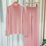 Kukombo 2022 Autumn Winter Women Sets 2 Pieces Turtleneck Sweater Pullovers Wide Leg Long Pants Warm Tracksuit Suits WS2001JX K11