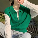 Christmas Gift 2022 New Spring Autumn Women Sweaters Pullovers Striped Sleeveless Knitted POLO Collar Wild Short Vests SWV3092JX