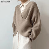Christmas Gift BGTEEVER Fashion V-neck Cross Women's Sweater Jumpers Streetwear Loose Knitwear Autumn Winter Solid Female Knitted Pullovers