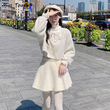 Kukombo  Winter Kawaii Mini Skirt Women White Velvet Sweet Party Mini SKirt Female Koeran Fashion Designer Lace Patchwork Cute Skirt 2022 K119