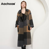 Christmas Gift Women Vintage Plaid Woolen Long Coat With Pockets Double Breasted Fashion Overcoat Female Batwing Long Sleeve Wool Coats