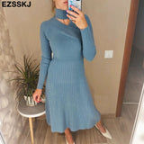 Christmas Gift pure fashion slim a-line Sweater dress Women winter autumn slash neck thick dress 2021 French sweater dress long sleeve