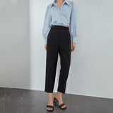 Christmas Gift FANSILANEN Casual Office Lady Black Suit Pants Women Elegant High Waist Trousers Spring Summer Pleated Straight Pants Female