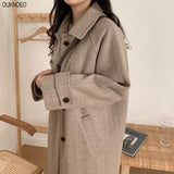 Christmas Gift Woman Long Coat Retro Woolen Coat Korean Preppy Style Versatile Windbreaker Casual Fashion Warm Oversize 2021 Winter Women Coat