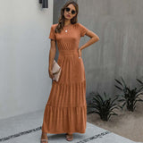 Christmas Gift 2021 Summer Maxi Dress Women High Waist Elegant Party Dress Ladies A Line Short Sleeve Long Robes Femme 2XL