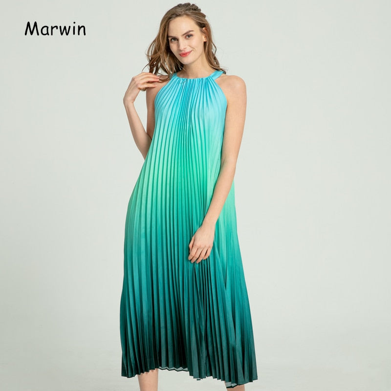Christmas Gift Marwin New-Coming Spring Summer Spaghetti Strap Sleeveless A-Line Ankle-Length O-Neck Women Dresses Holiday Beach Style