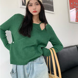 Kukombo Back to school outfit Woman Chic Knitting Pullover 2023 Autumn New Korea Gentle Style Long Sleeve Thin Female Fake Two Piece Off Shoulder Top