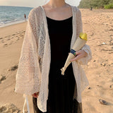 Christmas Gift Cardigan Women Hollow Out Thin Summer Sweet Preppy Style Ulzzang Solid All-match Korean Style Femme Simple Chic Daily Mujer Tops