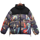 Kukombo 2022 Winter Warm Jacket Coat Patchwork Vintage Painting Harajuku Padded Puffer Jacket Oversize Male Parka Men's Clothing