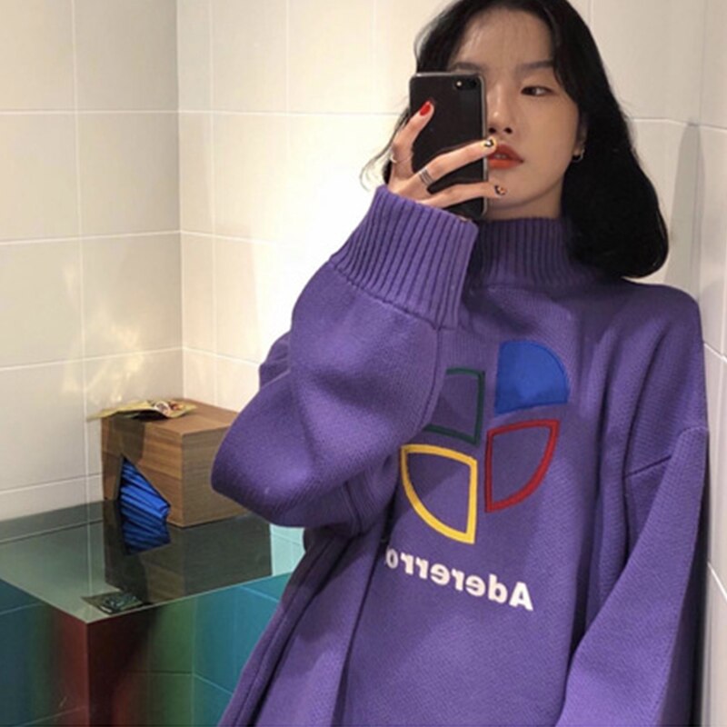 Christmas Gift Chic Embroidery Colorful Sector Knitted Sweater Unisex 2021 Autumn Brand New Letter Pullover Top High Street Loose Warm Knitwear