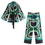 Kukombo 2022 Oversized Green Print Boho Women Shorts Sets Shirts Shorts Pants Three Pieces Fashion Suits Matching Sets 2022 Autumn