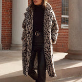 Christmas Gift Luxury Fashion Leopard Long Teddy Bear Jackets Coats Women 2021 Winter Thick Warm Outerwear Brand Fashion Faux Fur Coat Female