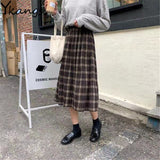 Kukombo Woolen Winter Plus Size 3XL pleated plaid skirts Women Warm Vintage Long skirts Ladies Office Harajuku Midi skirts Streetwear