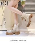 Kukombo Winter Martens Plus Velvet Boots Short Black Blue Women 2021 Platform British Style Rock Ladies Shoes Designer Rubber
