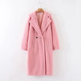 Christmas Gift Autumn Winter Women Fashion Chic Purple Teddy Coat Female Buttons Pockets Lapel Collar Warm Outerwear Girls Casual Streetwear