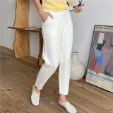Kukombo New 2022 Autumn Winter Women Pants 3 Colors High Waist Wide Leg  Pockets Ankle-Length Harem Warm Wild Trousers P1058