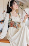 Kukombo French Romantic Dresses For Women 2022 Autumn Oil Painting Retro French Lace Square Collar Dress Elegant Robe Femme Vestidos