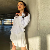 Kukombo Harajuku White Oversized Sweatshirt Women Korean Fashion Button Turn-down Collar Pullovers Loose Cute Top Clothes