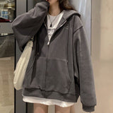 Kukombo With Hat Hoodies Women Zip-Up Spring Autumn Front Pocket Loose Korean Style Trendy Casual Students Elegant Chic All-Match Coats