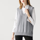 Christmas Gift Hirsionsan V Neck Knitted Sweater Vest Women 2021 New Korean Cashmere Loose Vest Pullovers Female Solid Sleeveless Knitwear