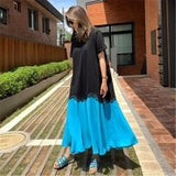 Christmas Gift Korean Style Summer 2021 New Contrast Stitching Loose Dress