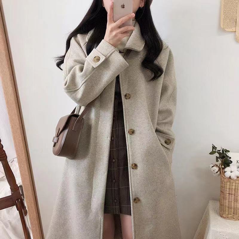 Christmas Gift Woman Long Coat Korean Preppy Style Fashion Retro Versatile Windbreaker Casual Warm Woolen Coat Cotton 2021 Winter Women Coat