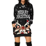 Christmas Gift Fashion Hooded Long Sleeve Christmas Mini Dress Women 2021 Autumn Winter Casual Deer Print Dresses For Women Long Top Plus Size