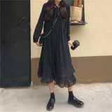 Christmas Gift BGTEEVER Elegant Polka Dots Print Women Chiffon Dress Vintage Loose Long Dress Lace-up Female A-line Vestidos femme  Spring