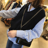 Christmas Gift Fall V neck Girls Pullover vest sweater Autumn Winter short Knitted Women Sweaters vest Sleeveless Warm Sweater Casual oversize