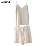Christmas Gift 2021 casual oversize Knitted Tracksuit  women knit camisole +shorts 2 Pieces knit Set female chic loose t-shirt + shorts suits