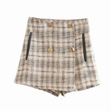 Kukombo Vintage Tweed Plaid Tassels Blazer Suits Set Women Autumn Long Sleeve V Neck Blazer Coats And Skirt Shorts Two Piece Outfits New
