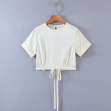 Kukombo Elegant Satin Summer Top Camis Women Backless Bandage Crop Top White Short Tops 2023 Blusas De Mujer