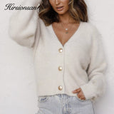 Christmas Gift Hirsionsan Elegant Long Sleeve Mohair Sweater Women 2020 New Single-Breasted Female Short Cardigan Soft Flexible Knitted Outwear