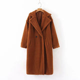 Kukombo Autumn Winter Women Fashion Chic Purple Teddy Coat Female Buttons Pockets Lapel Collar Warm Outerwear Girls Casual Streetwear