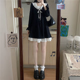 Kukombo  Kukombo  Autumn Black Lolita Dress Women Patchwork Elegant Vintage Party Mini Dress Female Casual Bow High Waist Korean Kawaii Dress 2022 K105