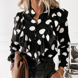 Christmas Gift 2021 Spring Autumn Long Sleeve Ruffled V-neck Blouse Women Office Lady Chiffon Polka Dot Women Shirt Elegant Lady Clothing 12253
