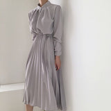 Kukombo Christmas Gift New 2022 Women's Spring Summer Shirt Dresses High Waist Korean Oversized Elegant Lace Up Pleated Long Dress DR06660