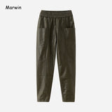 Christmas Gift Marwin 2021 New-Coming Winter Pu Leather Pockets Full Length Women Pants High Street Style Elastic Waist Female Leather Pants