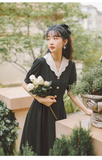 Kukombo French Elegant Dress Women Summer Simple Generous Solid Color Vestido 2022 New Petal Lapel Sweet Cute Bow Tie Kawaii Dresses