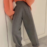 Christmas Gift Y2K 2021 Autumn Winter Women Pants Harem High Waist Wide Legs Warm Knitted Fashionable Ankle-Length Trousers P3168JX