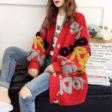 Christmas Gift Women Letter Print Knitted Sweater 2021 Spring  Autumn New Korean Long Sleeve Single Breasted Thick Loose Cardigans