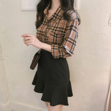 Christmas Gift New Girls Summer Blouse Women Suit Shirt Long Sleeves Tops High Waist Long Print A Line Skirts Two Piece Suits Sell Separately