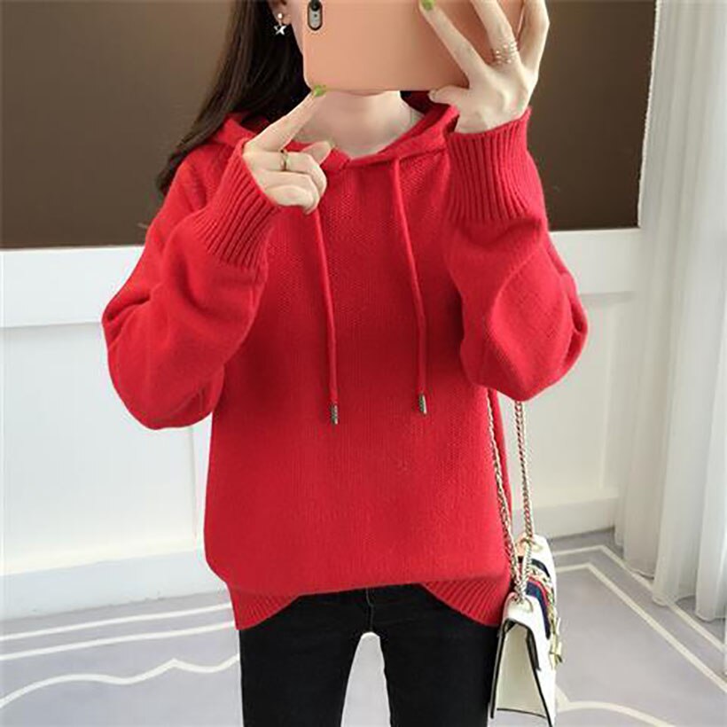 Christmas Gift Pullover Hooded Knitted Sweater Women's Sweater Spring And Autumn 2021 New Loose And Versatile Comfortable Sweater Top