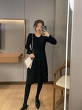 Christmas Gift Knitted Dress Women Casual Long Sleeve Vintage Elegant Office Sweater Dress Female 2021 Autumn One Piece Dress Korean Outerwear