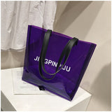 Kukombo  PVC Clear Transparent Tote Bags Women Candy Jelly Beach Bags Women Summer Large Handbags Casual Shopping Shoulder Bag