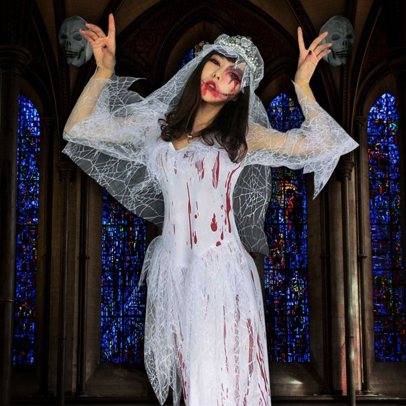 Kukombo Halloween Carnival Women Ghost Bride Scary Bloody Zombie Nurse Vampire Devil Horror Party Dress Cosplay Costume Festival Clothes