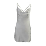 Kukombo Silk Dress Women's Solid Pearl Sling Strapless Backless Split Ultra Short Dresses 2023 Summer Nightclub Club Party
